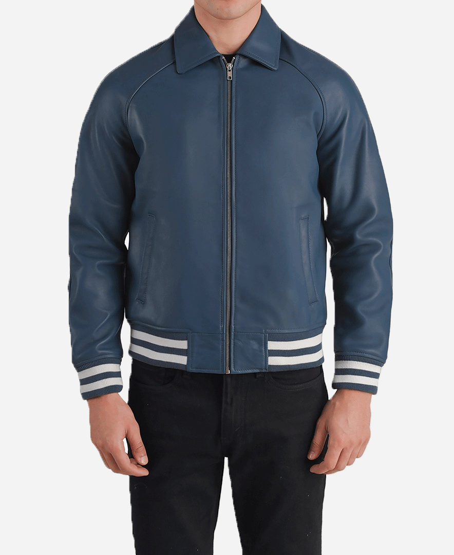 Walton Blue Leather Varsity Jacket