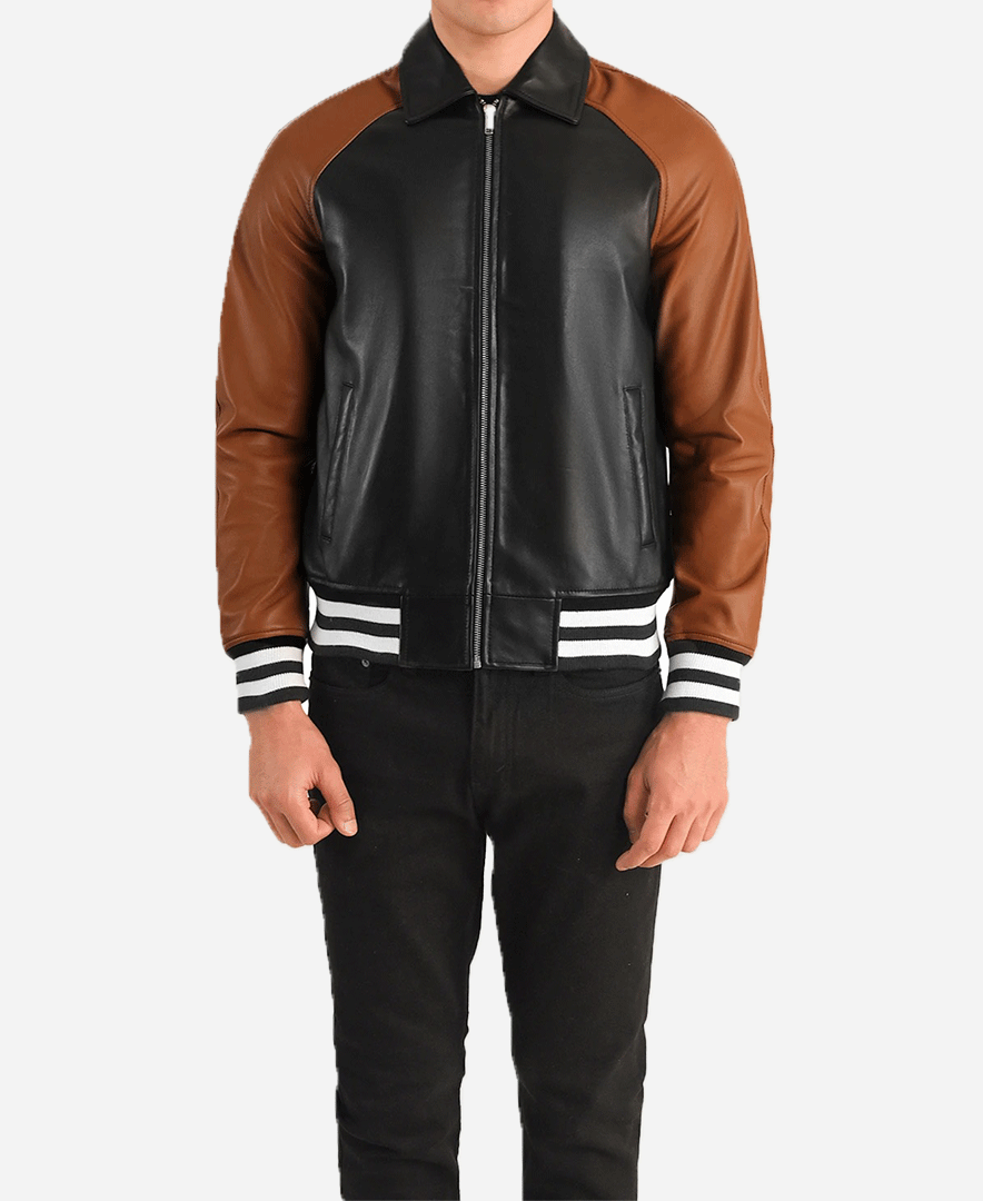 Walton Black & Brown Leather Varsity Jacket