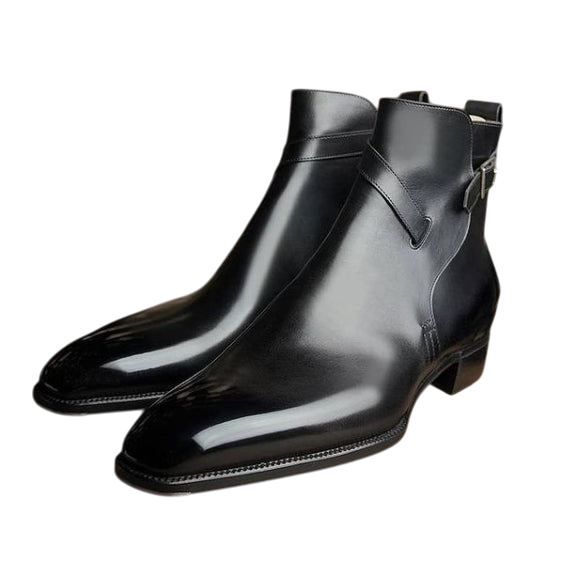 Handmade Men's Black Leather Ankle High Jodhpur Boots