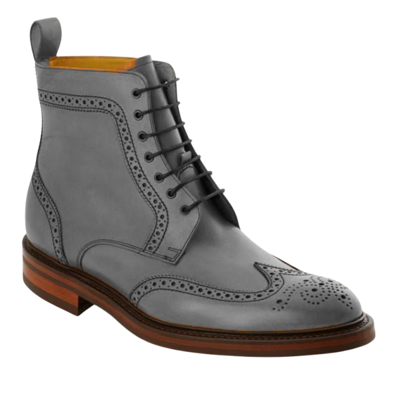 Handmade Men's Grey Wingtip Leather Boots