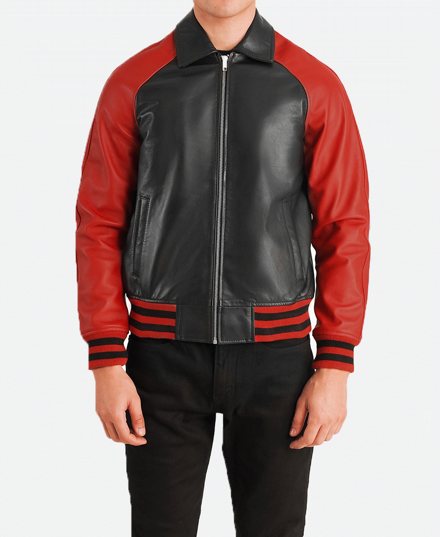 Walton Black & Red Leather Varsity Jacket