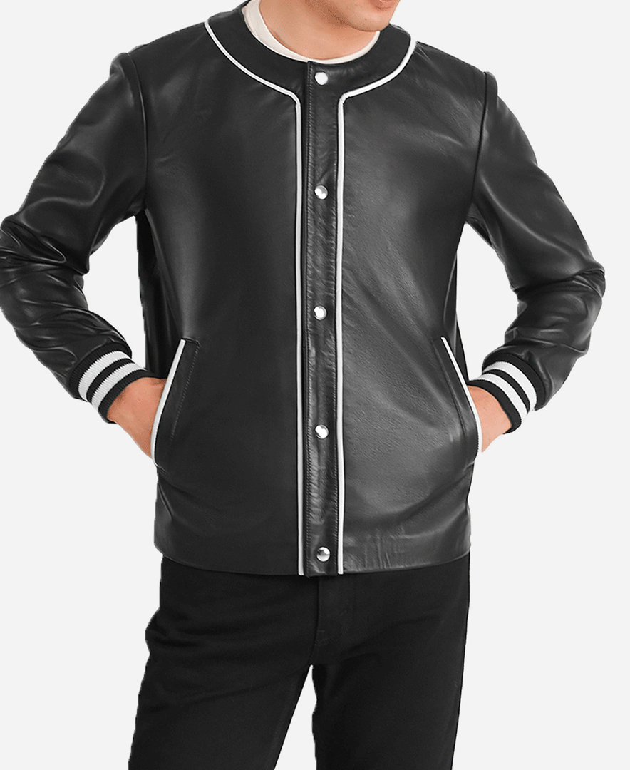 Willis Black Leather Varsity Jacket