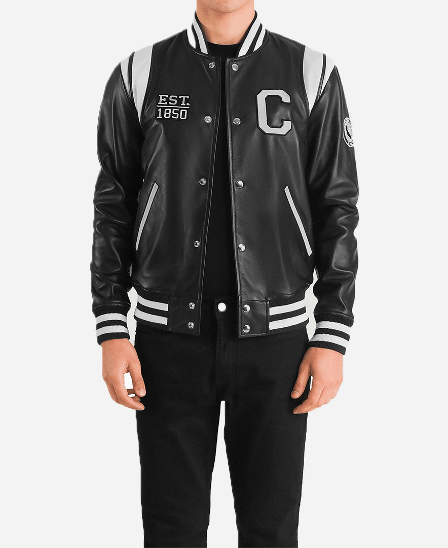Liberte California Black Leather Varsity Jacket