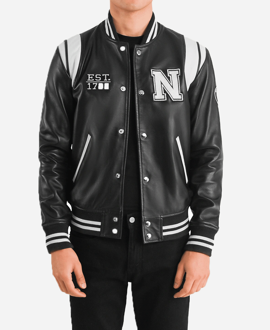Liberte New York Black Leather Varsity Jacket